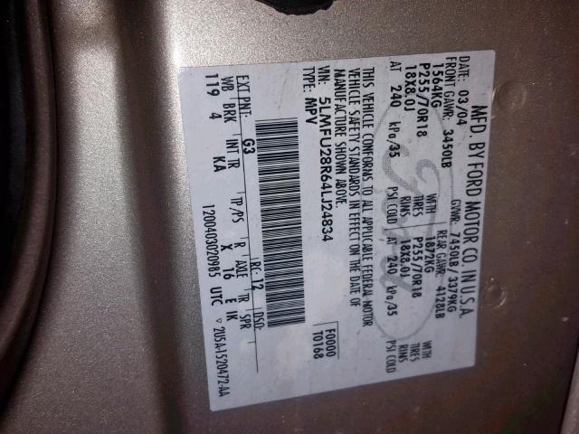 5LMFU28R64LJ24834 - 2004 LINCOLN NAVIGATOR 米色 照片 10