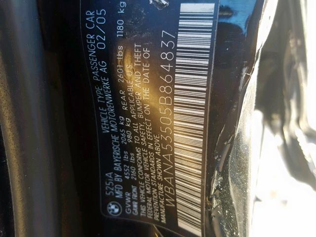 WBANA53505B864837 - 2005 BMW 525 I BLACK photo 10