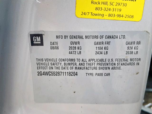 2G4WC552871118204 - 2007 BUICK LACROSSE C SILVER photo 10