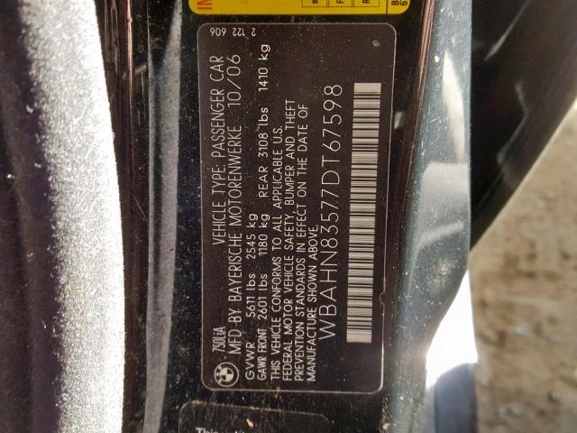 WBAHN83577DT67598 - 2007 BMW 750 BLACK photo 10