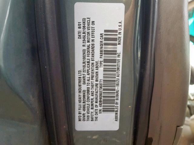 4S3BH635027303771 - 2002 SUBARU LEGACY L GREEN photo 10