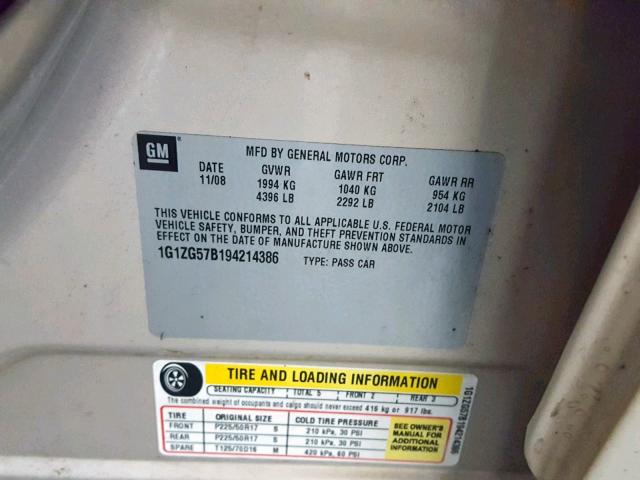 1G1ZG57B194214386 - 2009 CHEVROLET MALIBU LS 棕色 照片 10