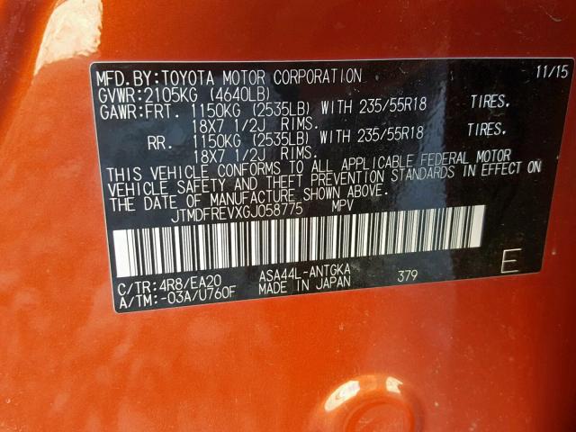 JTMDFREVXGJ058775 - 2016 TOYOTA RAV4 LIMIT RED photo 10