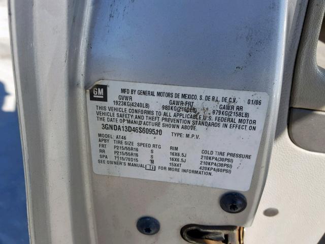 3GNDA13D46S609510 - 2006 CHEVROLET HHR LS SILVER photo 10