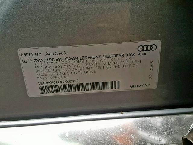 WAURGAFD3EN002139 - 2014 AUDI A8 L QUATT SILVER photo 10