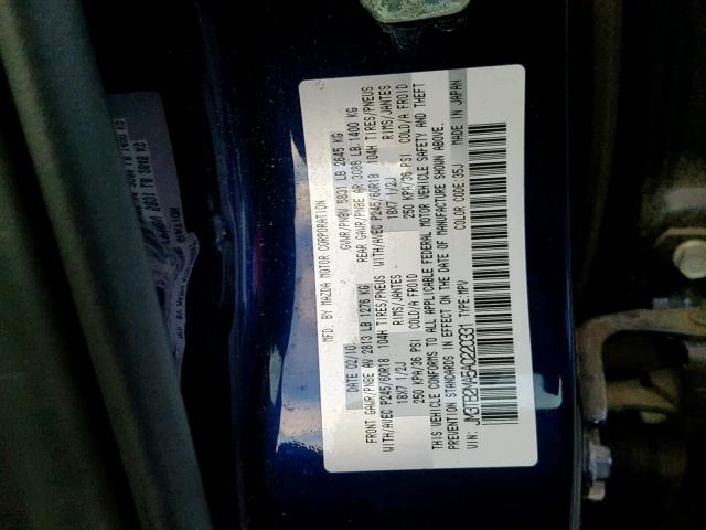 JM3TB2MA5A0220331 - 2010 MAZDA CX-9 BLUE photo 10