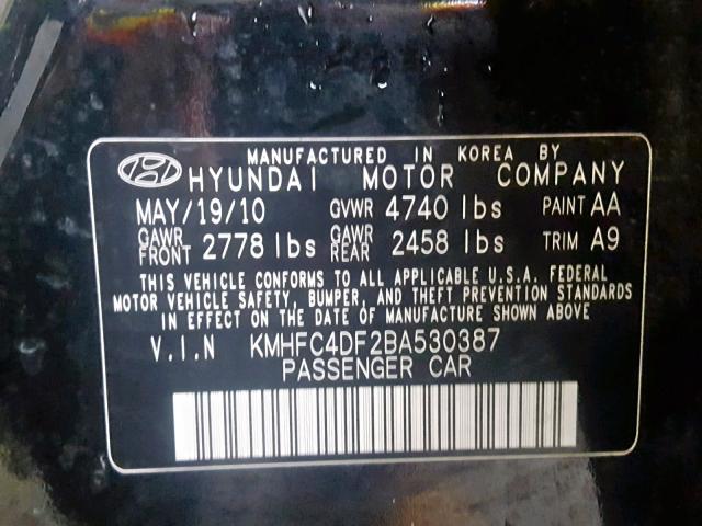 KMHFC4DF2BA530387 - 2011 HYUNDAI AZERA GLS BLACK photo 10