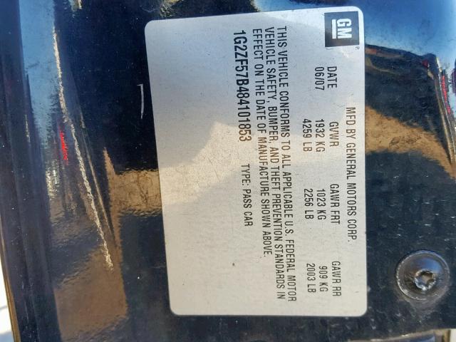 1G2ZF57B484101853 - 2008 PONTIAC G6 VALUE L BLACK photo 10