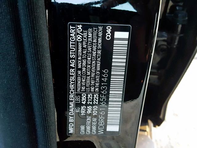 WDBRF61J65F631466 - 2005 MERCEDES-BENZ C 240 BLACK photo 10