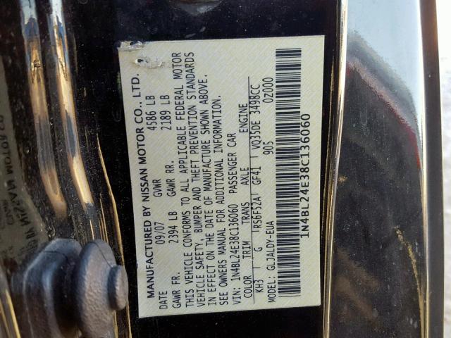 1N4BL24E38C136060 - 2008 NISSAN ALTIMA 3.5 BLACK photo 10