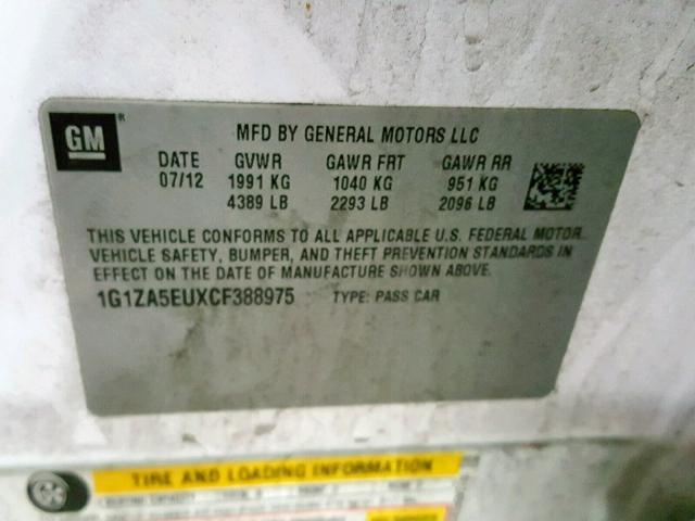 1G1ZA5EUXCF388975 - 2012 CHEVROLET MALIBU LS თეთრი ფოტო 10