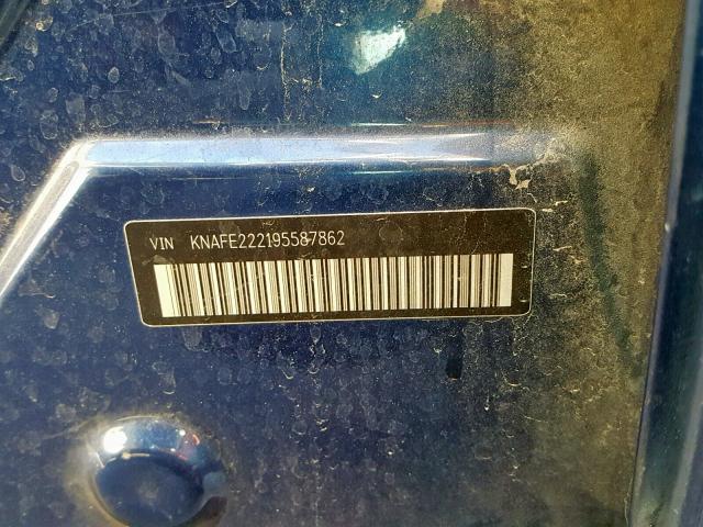 KNAFE222195587862 - 2009 KIA SPECTRA EX BLUE photo 10