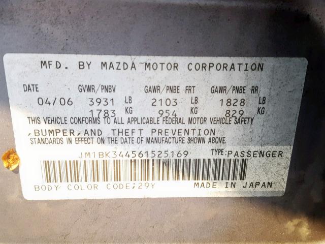 JM1BK344561525169 - 2006 MAZDA 3 HATCHBAC GRAY photo 10