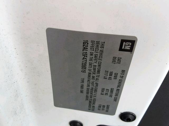 1G2AL15F477356519 - 2007 PONTIAC G5 WHITE photo 10