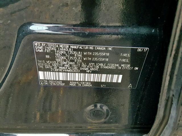 2T3DFREV4HW663023 - 2017 TOYOTA RAV4 LIMIT BLACK photo 10