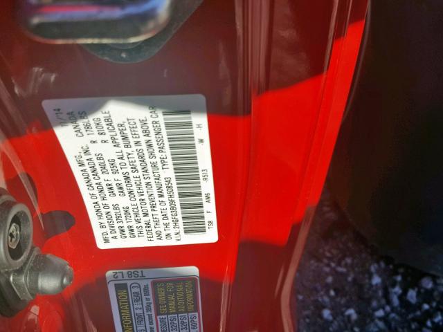 2HGFG3B09FH508543 - 2015 HONDA CIVIC EXL RED photo 10