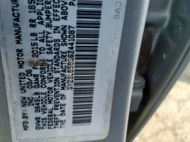 5Y2SL65886Z441087 - 2006 PONTIAC VIBE SILVER photo 10