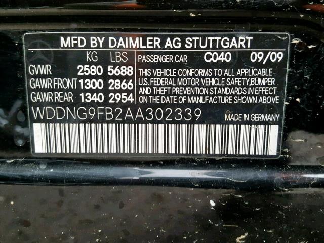 WDDNG9FB2AA302339 - 2010 MERCEDES-BENZ S 400 BLACK photo 10