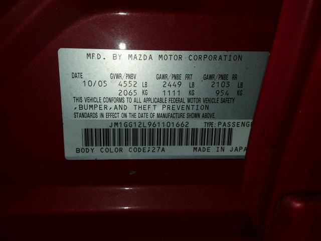 JM1GG12L961101662 - 2006 MAZDA SPEED 6 RED photo 10