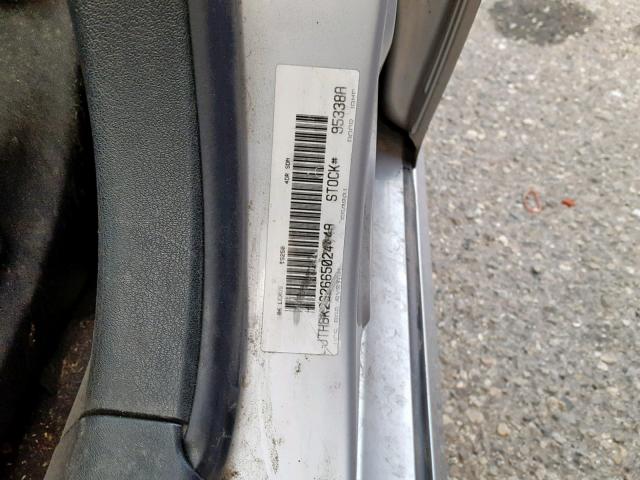 JTHBK262665024448 - 2006 LEXUS IS 250 SILVER photo 10