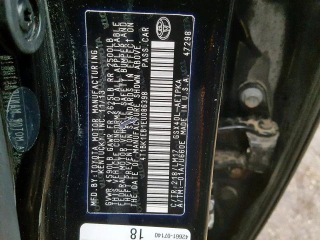 4T1BK1EB1EU086398 - 2014 TOYOTA AVALON BAS Սև լուսանկար 10