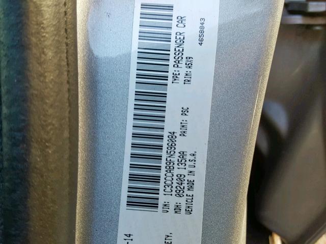 1C3CCCAB9FN596084 - 2015 CHRYSLER 200 LIMITE GRAY photo 10