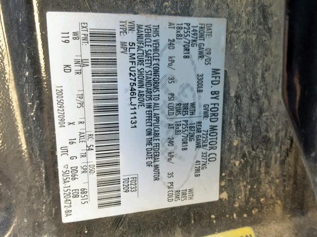 5LMFU27546LJ11131 - 2006 LINCOLN NAVIGATOR 黑色 照片 10