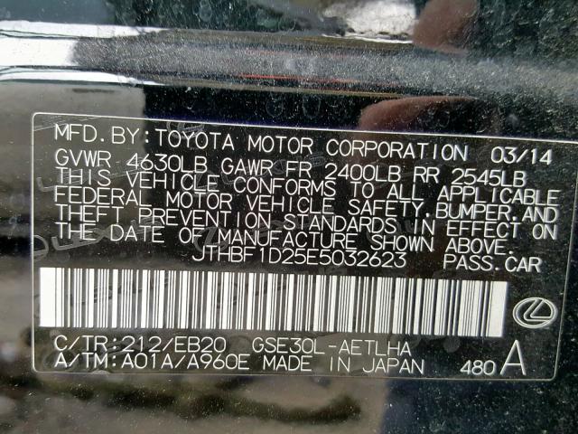 JTHBF1D25E5032623 - 2014 LEXUS IS 250 BLACK photo 10