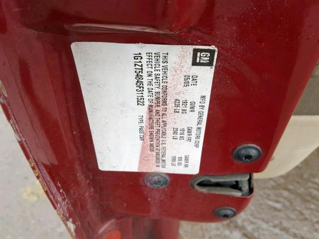 1G1ZT54845F311522 - 2005 CHEVROLET MALIBU LS მუქწითელი ფოტო 10