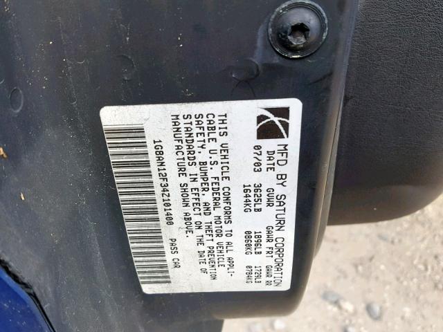 1G8AN12F34Z101400 - 2004 SATURN ION LEVEL BLUE photo 10