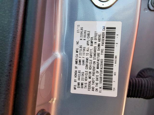 19UUB1F5XFA028493 - 2015 ACURA TLX TECH SILVER photo 10