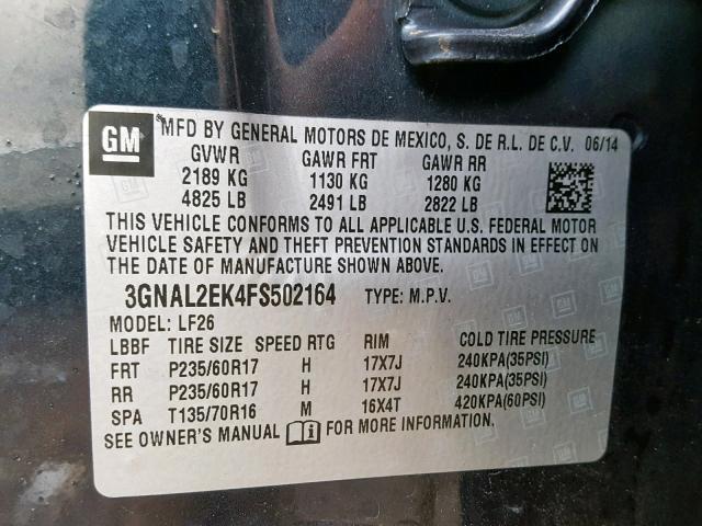 3GNAL2EK4FS502164 - 2015 CHEVROLET CAPTIVA LS 黑色 照片 10