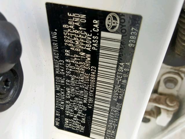 4T1BF1FK2DU688423 - 2013 TOYOTA CAMRY L 白色 照片 10