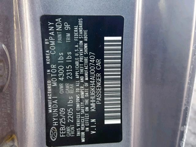 KMHHU6KH4AU007407 - 2010 HYUNDAI GENESIS CO GRAY photo 10