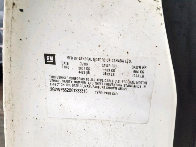 2G2WP552X61238310 - 2006 PONTIAC GRAND PRIX თეთრი ფოტო 10