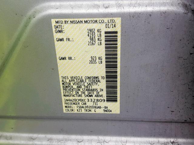 1N4AZ0CP0EC332809 - 2014 NISSAN LEAF S GRAY photo 10