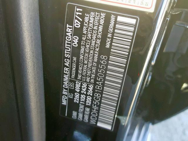 WDDHF5GB1BA505568 - 2011 MERCEDES-BENZ E 350 BLACK photo 10