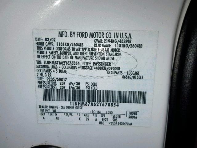 1LNHM87A62Y678854 - 2002 LINCOLN LS WHITE photo 10