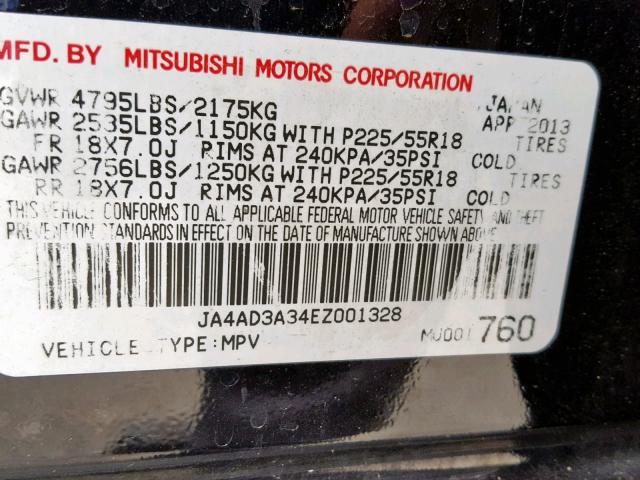 JA4AD3A34EZ001328 - 2014 MITSUBISHI OUTLANDER BLACK photo 10