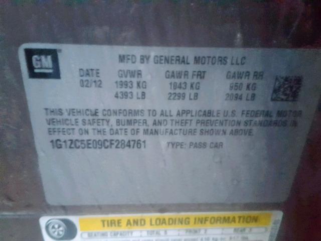 1G1ZC5E09CF284761 - 2012 CHEVROLET MALIBU 1LT BROWN photo 10