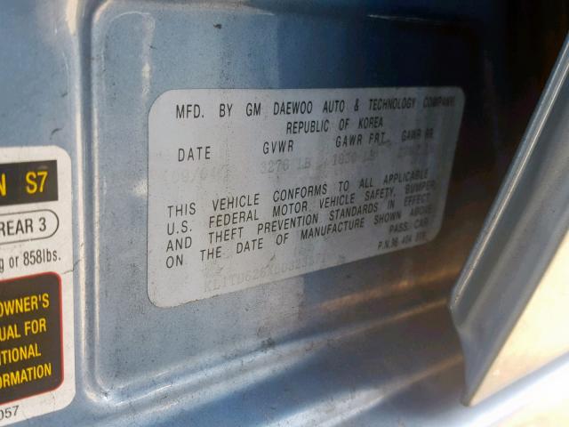 KL1TD626X5B323271 - 2005 CHEVROLET AVEO BASE Теңіз көгі фото 10