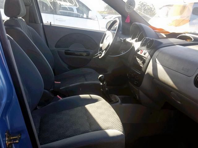 KL1TD626X5B323271 - 2005 CHEVROLET AVEO BASE Теңіз көгі фото 5