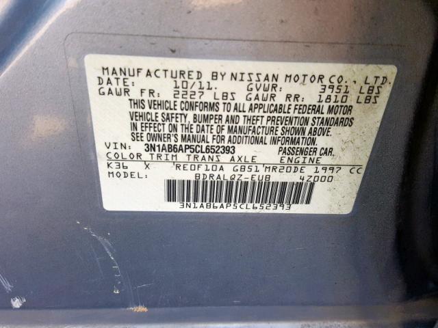 3N1AB6AP5CL652393 - 2012 NISSAN SENTRA 2.0 GRAY photo 10