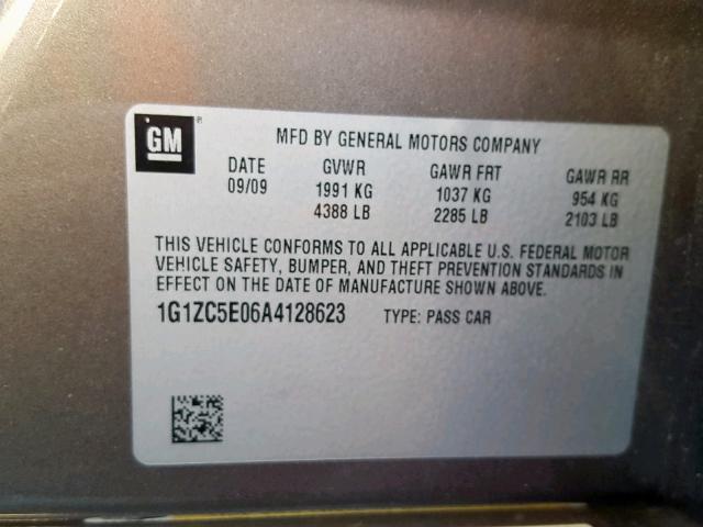 1G1ZC5E06A4128623 - 2010 CHEVROLET MALIBU 1LT GRAY photo 10