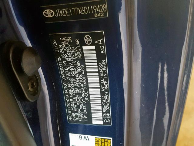 JTKDE177X60119428 - 2006 TOYOTA SCION TC Mavi foto 10