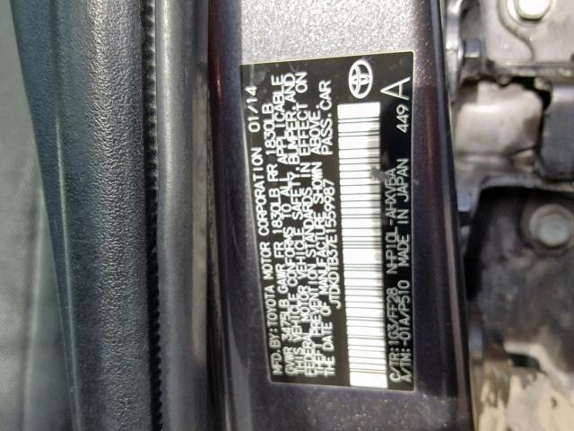 JTDKDTB37E1559987 - 2014 TOYOTA PRIUS C CHARCOAL photo 10