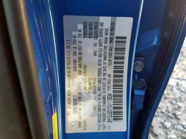 3MYDLBZV7GY113934 - 2016 TOYOTA SCION IA BLUE photo 10