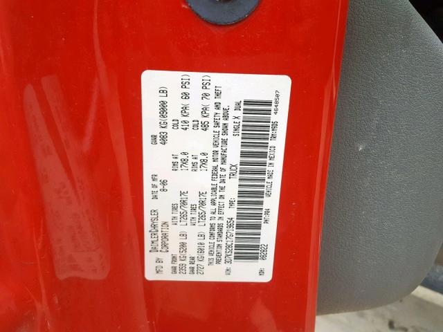 3D7KS28C17G719654 - 2007 DODGE RAM 2500 S Կարմիր լուսանկար 10