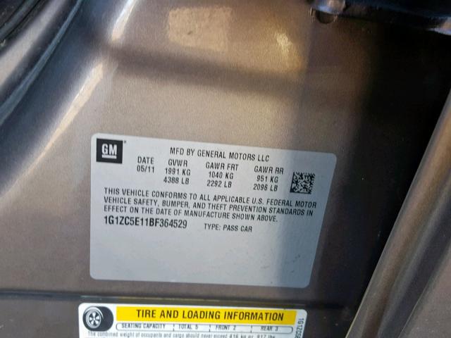 1G1ZC5E11BF364529 - 2011 CHEVROLET MALIBU 1LT 蓝色 照片 10