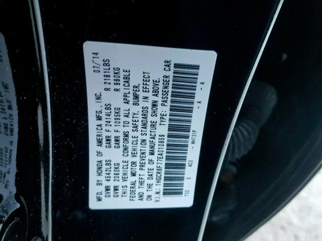 1HGCR6F77EA010859 - 2014 HONDA ACCORD HYB BLACK photo 10